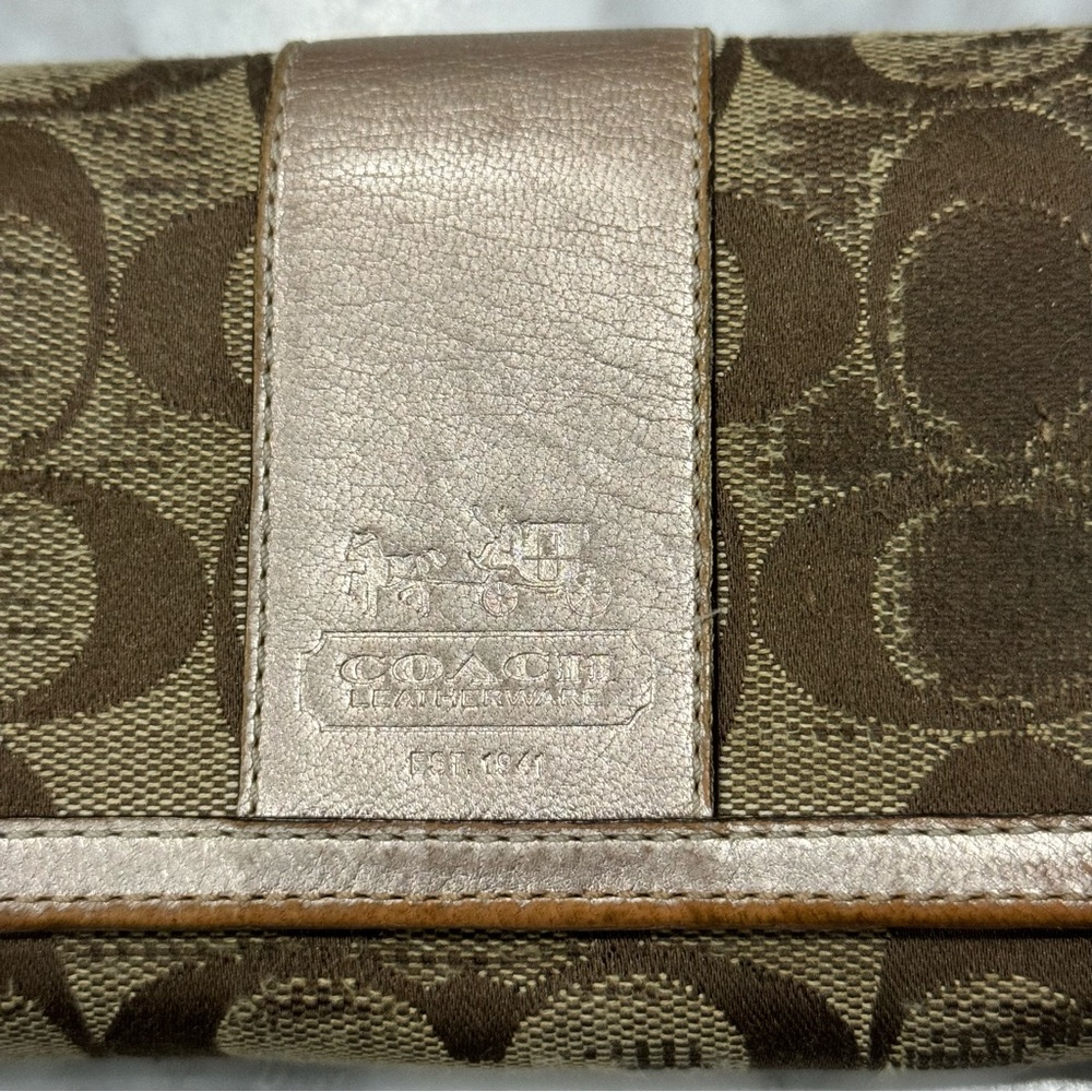 Coach Wallet Rose Pink Leather Brown Fabric zipper Snap - Picture 3 of 9